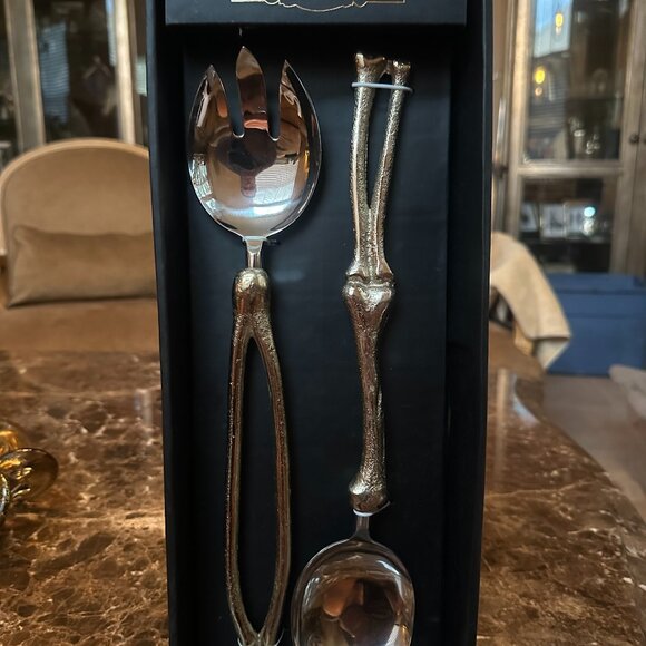 Broomstick Blvd Bone Handle Serving Set – Gothic Halloween Flatware - Picture 1 of 1